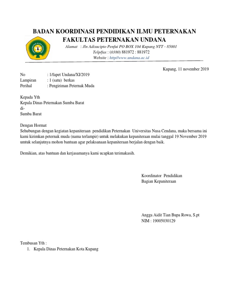 Contoh Surat Dinas Peternakan | PDF