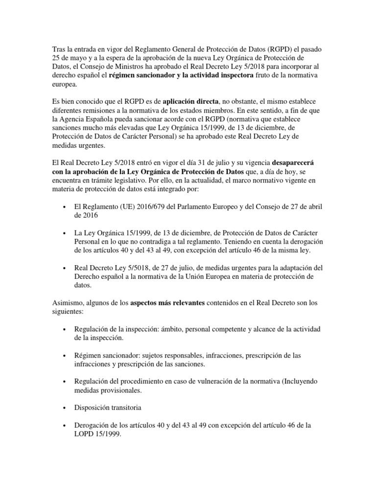 Ley Orgánica De Protección De Datos Pdf Privacidad De La