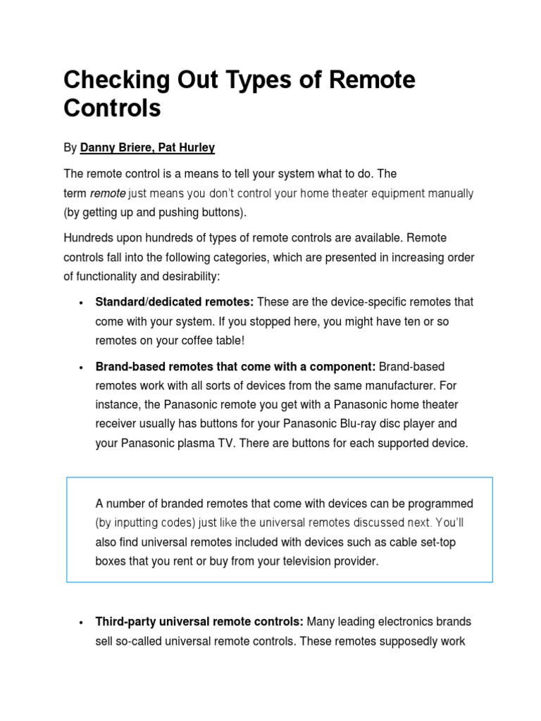 Types of Remote Controls Explained | PDF | Remote Control | Television