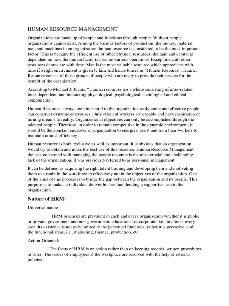 Human Resource Management Overview | PDF | Labor | Human Resource ...