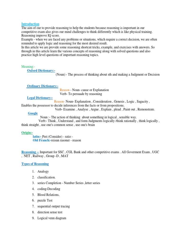 Meaning Oxford Dictionary PDF Reason Logic