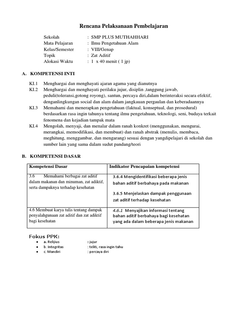 Rpp Zat Aditif