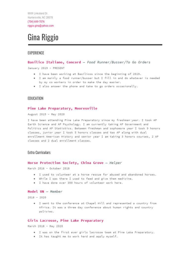 Gina Riggio: Experience | PDF