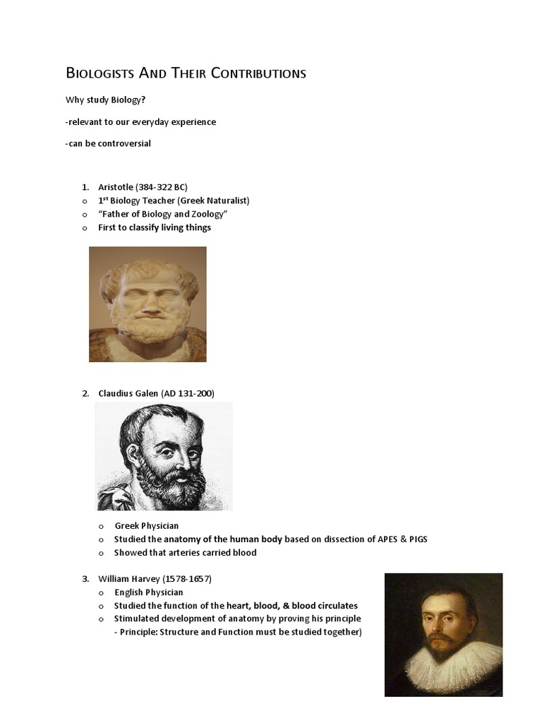 Key Contributions of Famous Biologists | PDF | Biology | Anatomy
