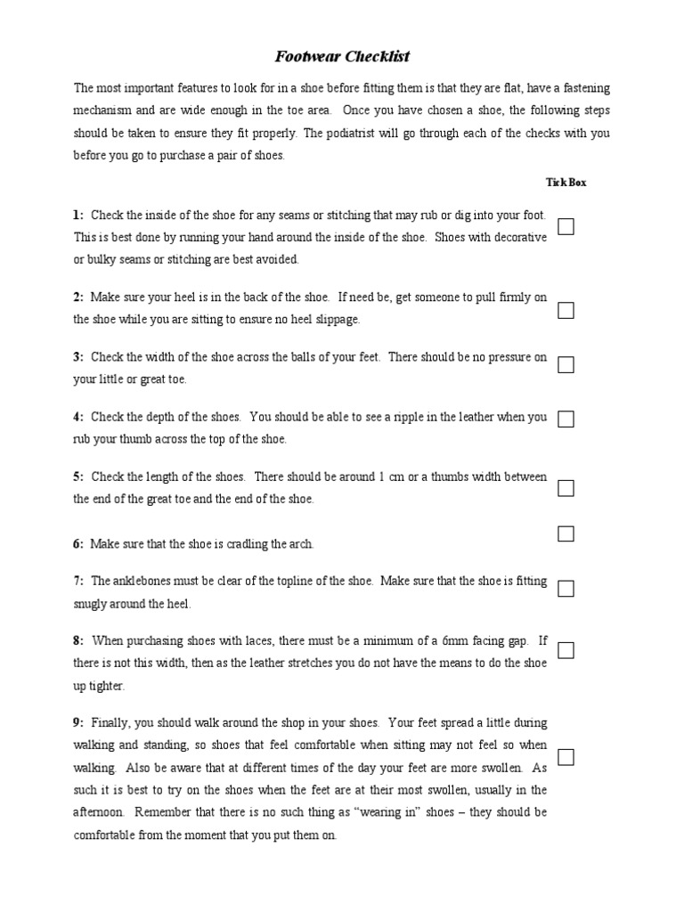 Shoe Inspection Checklist | PDF | Lifestyle