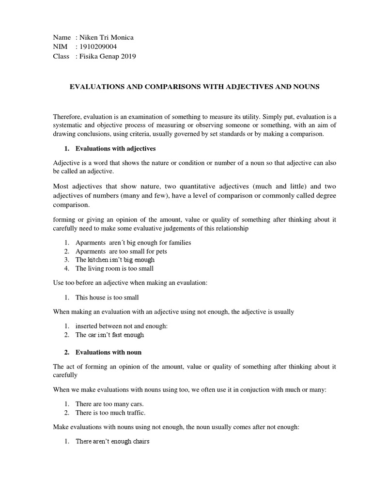 Evaluating Comparisons with Adjectives | PDF | Adjective | Linguistic ...