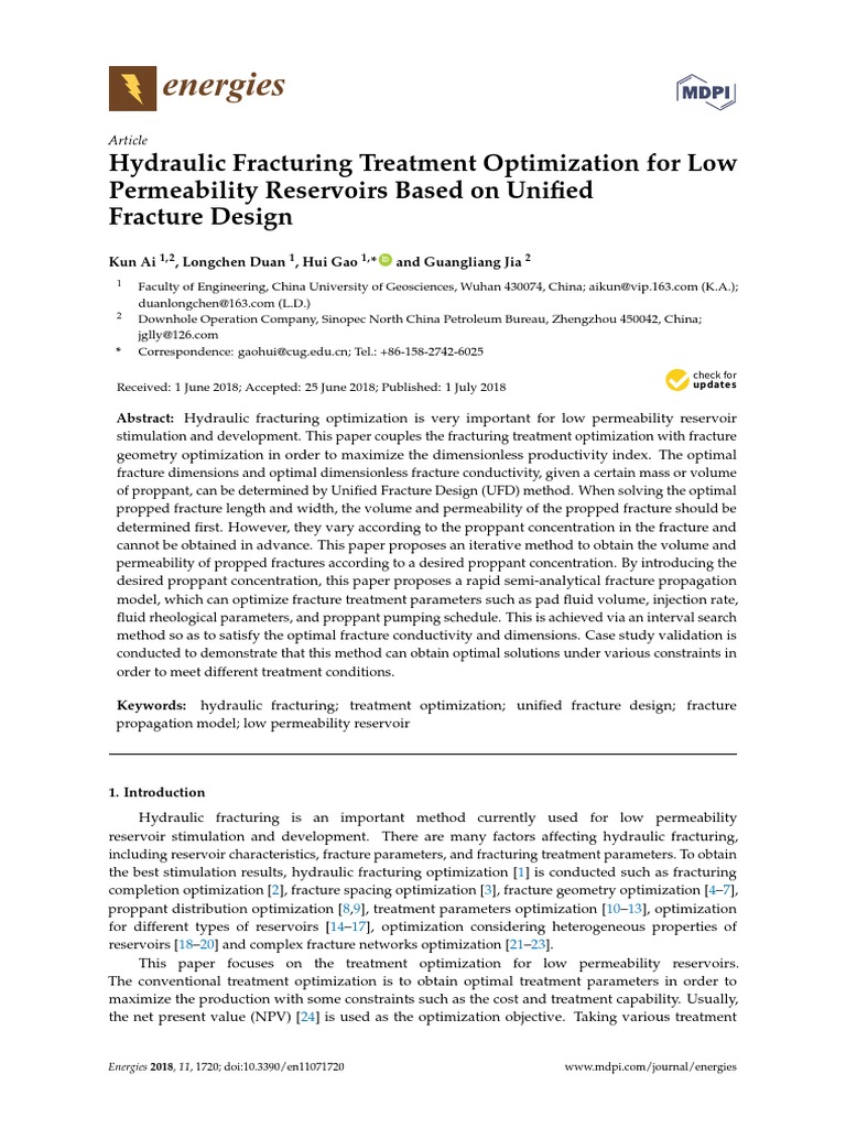 Energies: Hydraulic Fracturing Treatment Optimization For Low ...