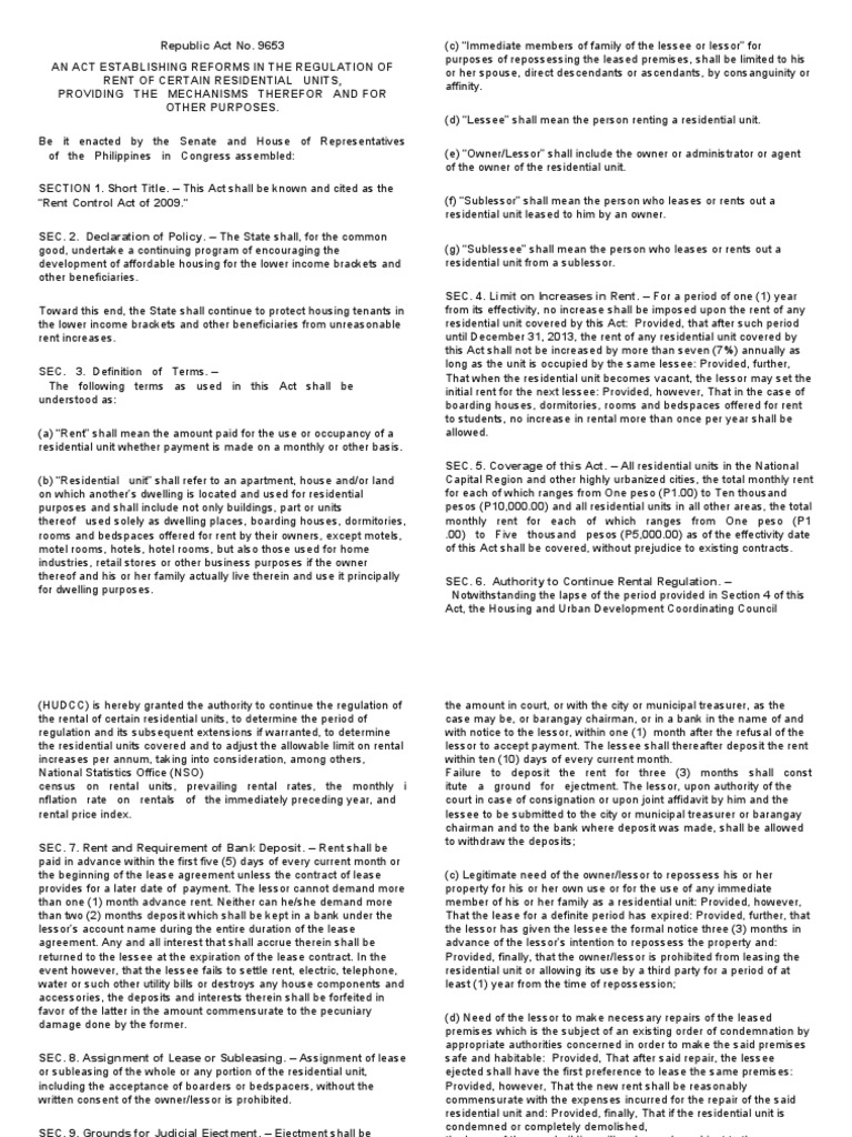 Rent Control Act RA PDF Lease Renting