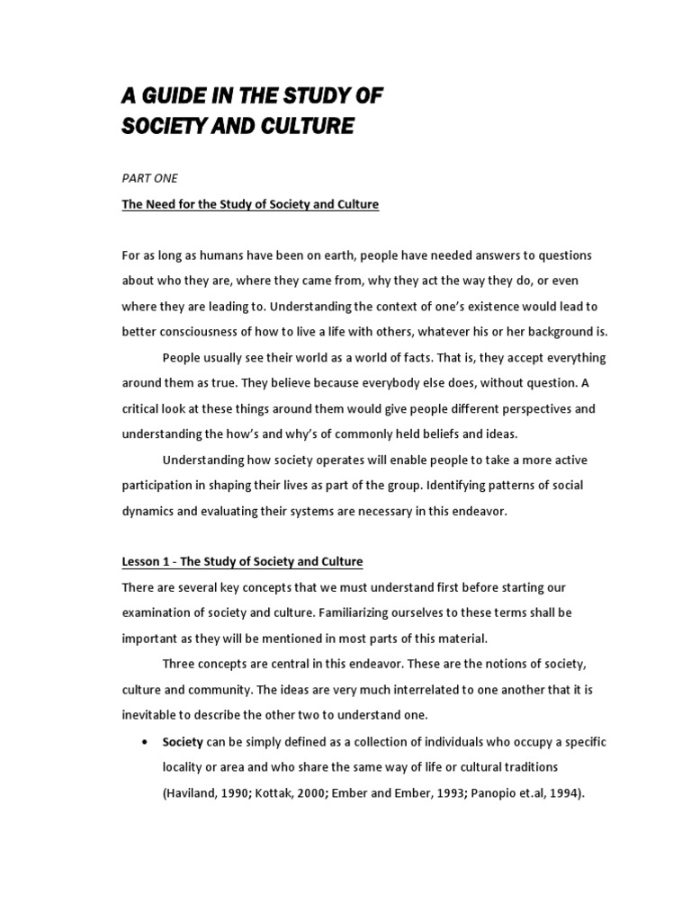 A Guide in The Study of Society and Culture: Part One | PDF | Social ...