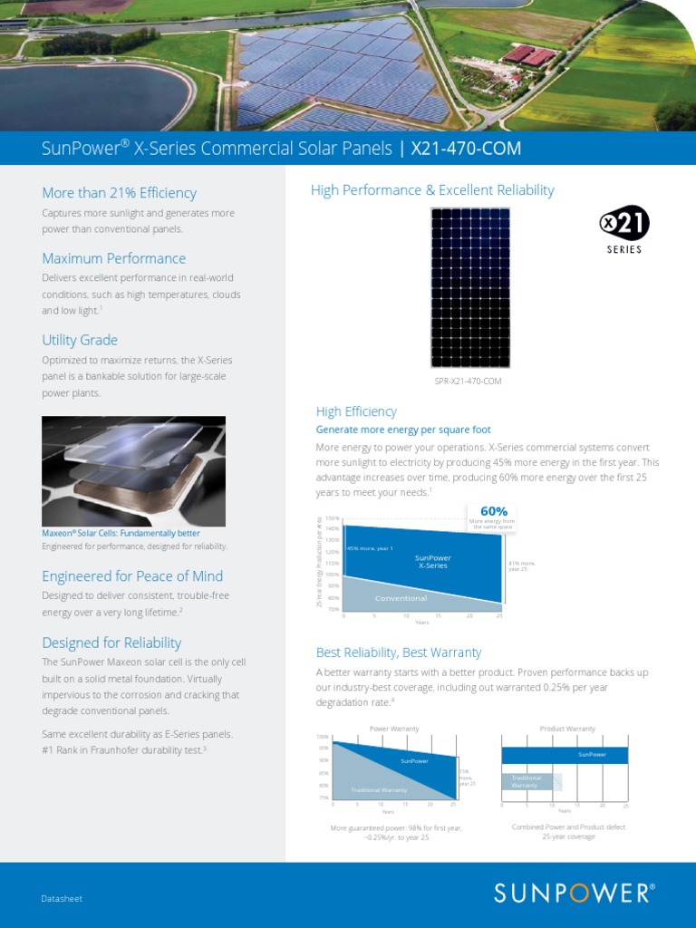 Sunpower X Series Commercial Solar Panels x21 470 Com Datasheet 524935 ...