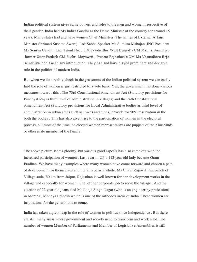Women’s Role in Indian Politics | PDF | Politics Of India | Government