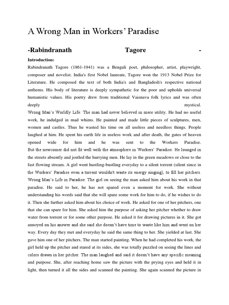 A Wrong Man in Workers' Paradise Summary | PDF | Rabindranath Tagore