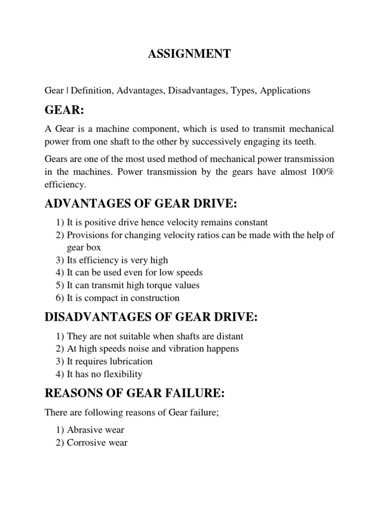 Assignment of Gear PDF Gear Transmission (Mechanics)