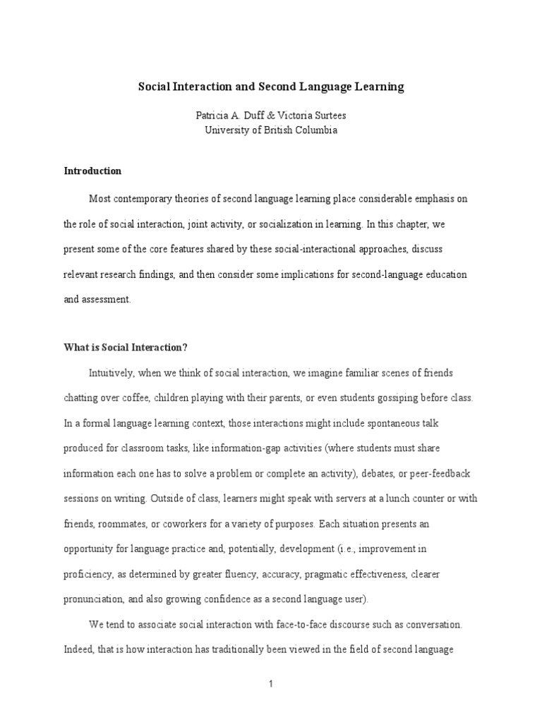 Social Interaction in Language Learning | PDF | Second Language ...