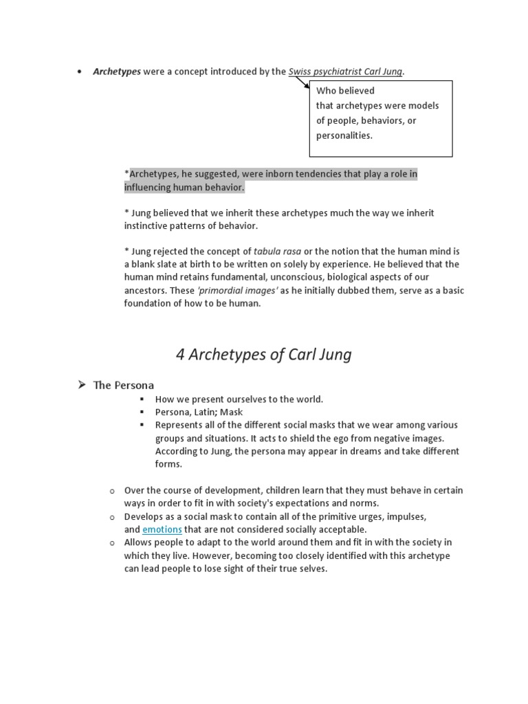 Carl Jung's Four Major Archetypes | PDF | Archetype | Shadow (Psychology)