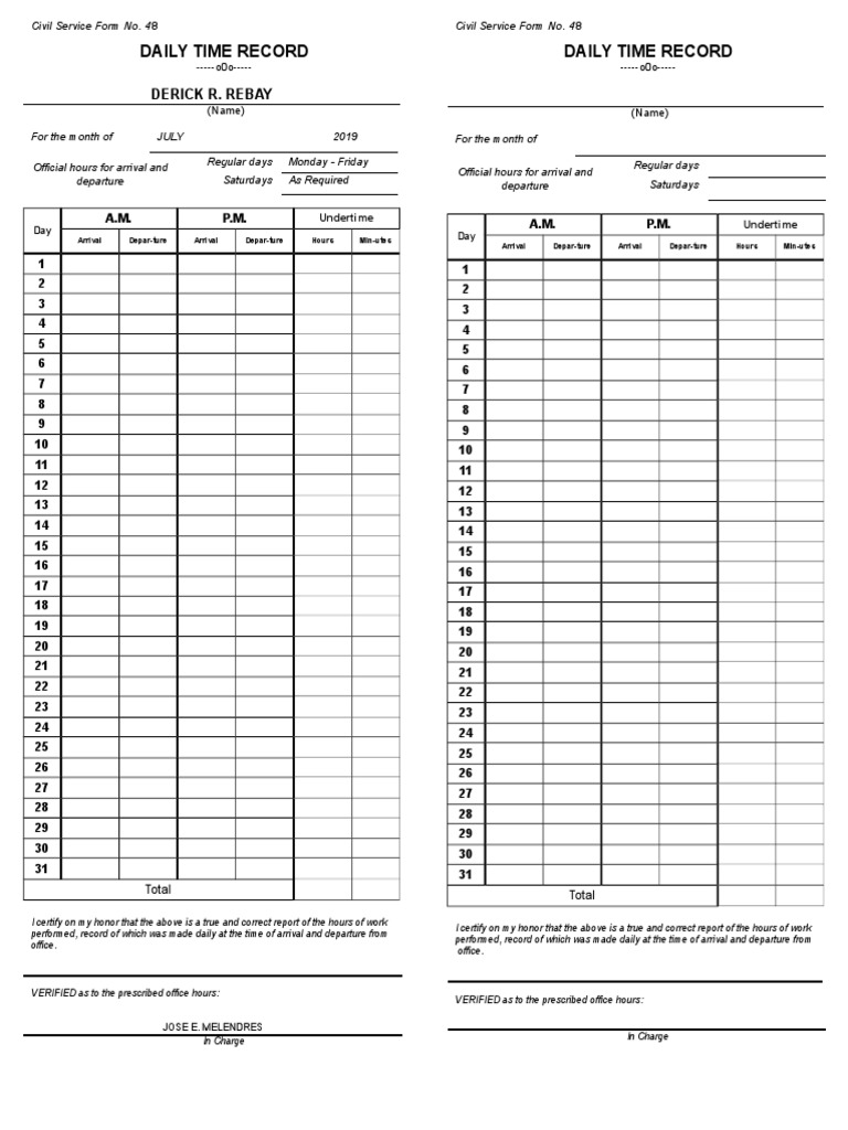 Daily Time Record for July 2019 | PDF