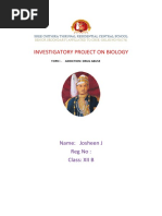 Investigatory Project On Biology: Name: Josheen J Regno: Class: Xii B