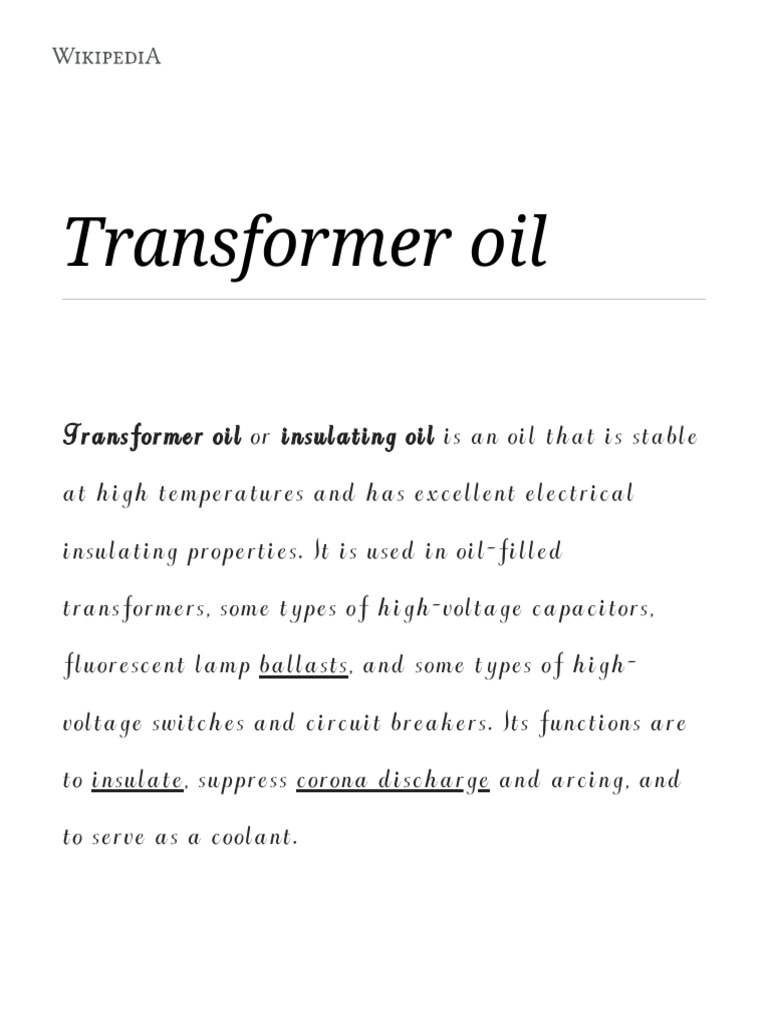 Transformer Oil - Wikipedia PDF | PDF | Polychlorinated Biphenyl ...