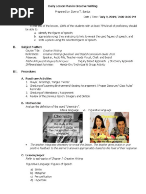 Daily Lesson Plan in Creative Writing