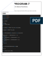 Program-7: AIM: Program To Check For Balance Parenthesis. Description