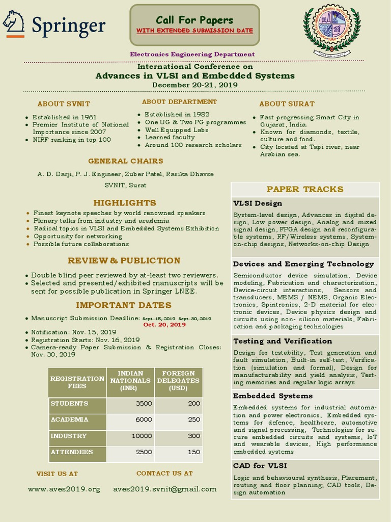 Advances in VLSI and Embedded Systems Call For Papers PDF