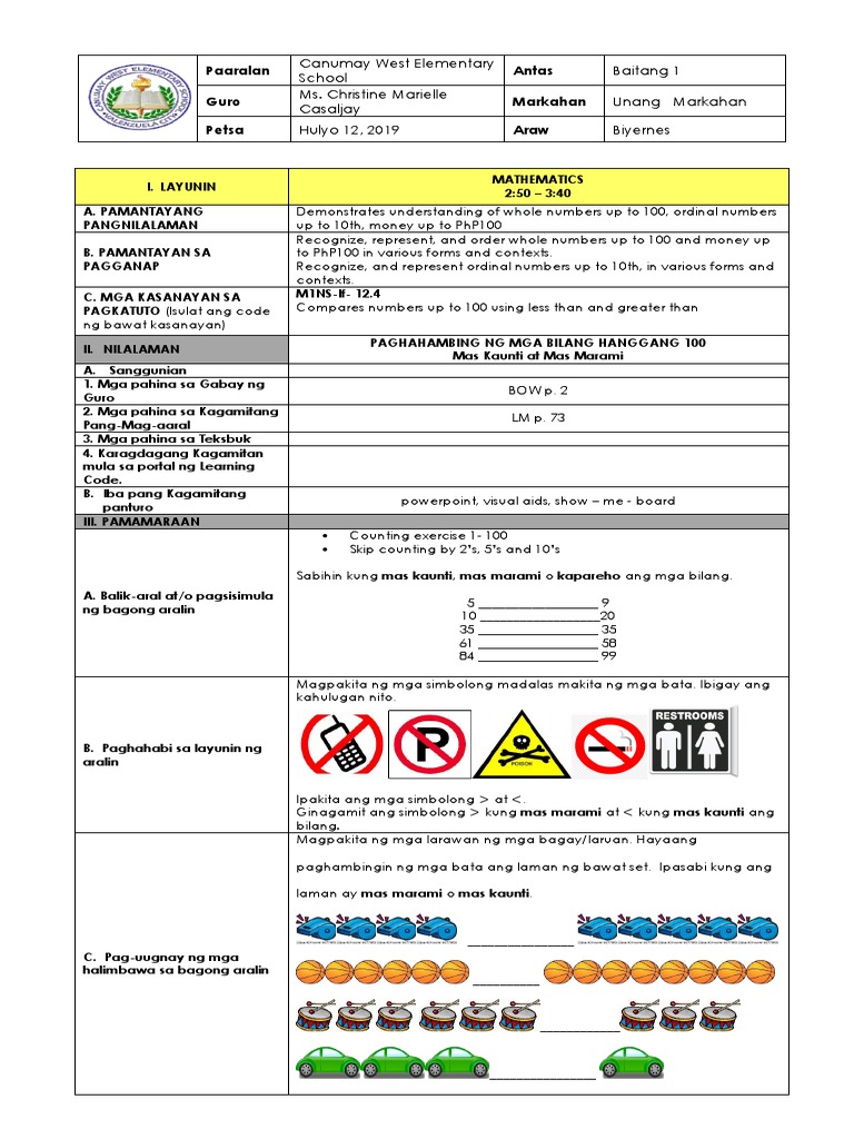 Cot 1 Math | PDF