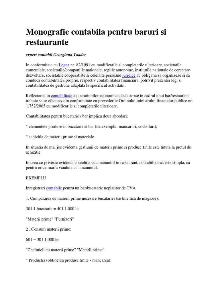 wallet electrode moron Monografie Contabila Pentru Baruri Si Restaurante | PDF