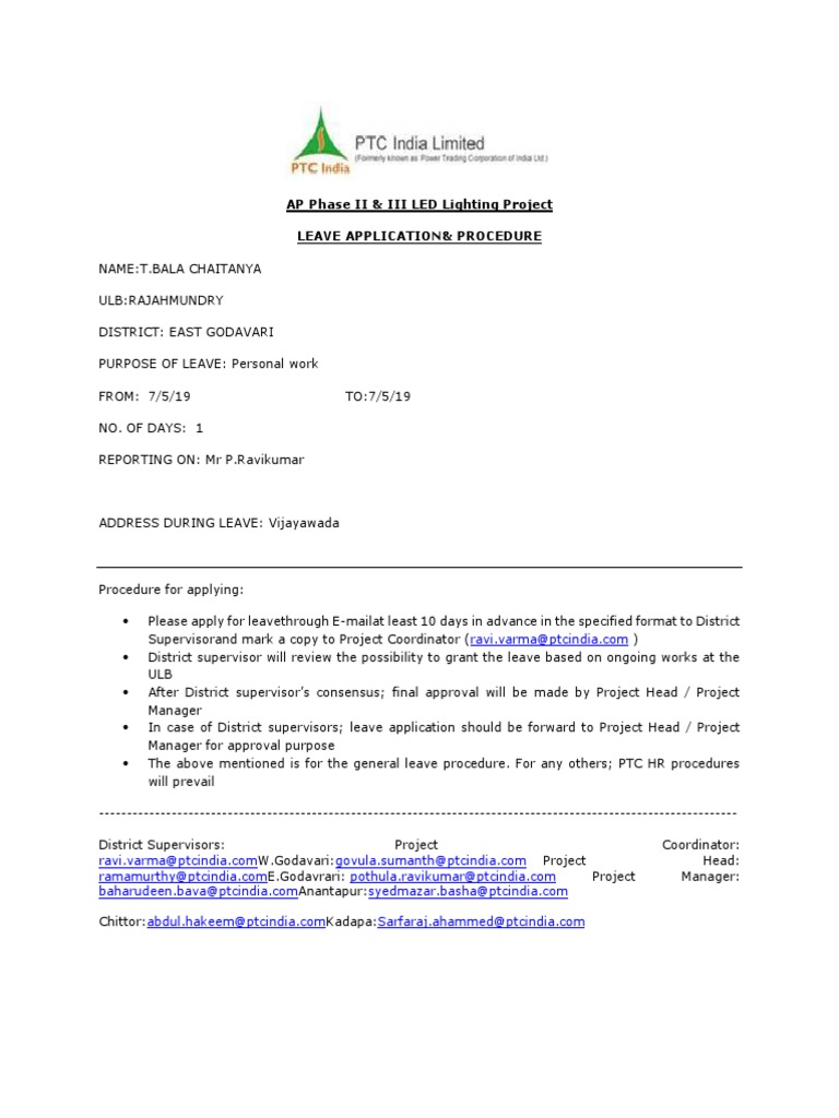 Leave Application Procedure for Project | PDF | Finance & Money Management