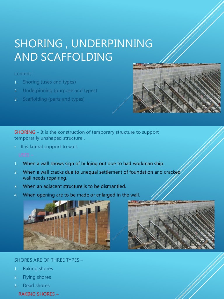 Scaffolding Underepinning and Shoring | PDF
