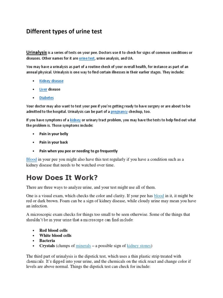 Different Types of Urine Test PDF Urine Urinary Tract Infection