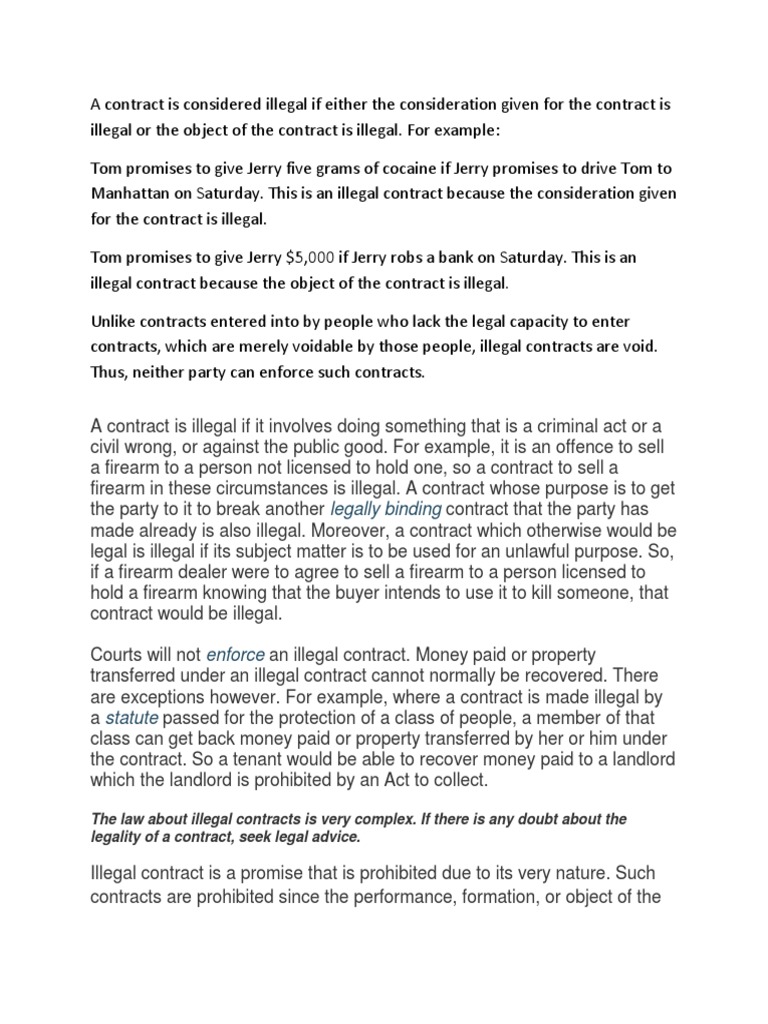 Illegal Contract | PDF | Contract Law | Common Law