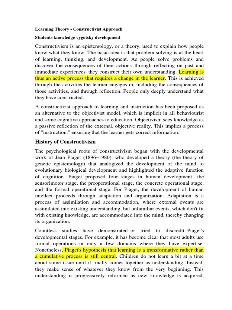 Vygotsky constructivist theory clearance