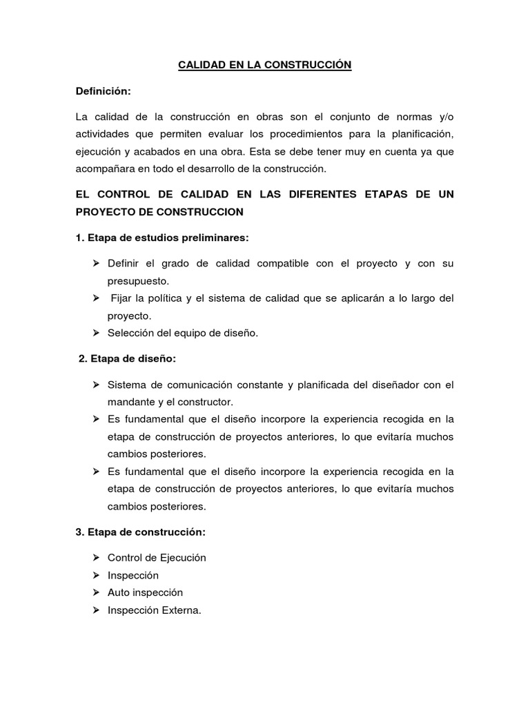 Calidad en La Construcción | PDF | Sistema de manejo de calidad ...