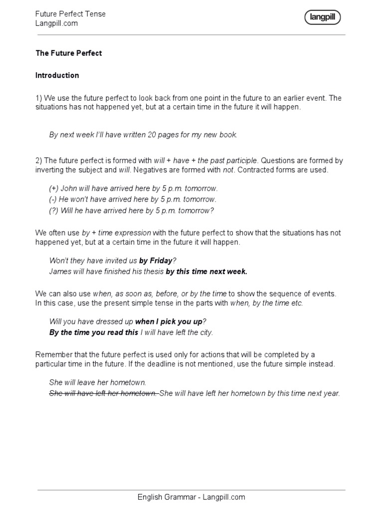 Understanding Future Perfect Tense | PDF | Grammatical Tense | Perfect ...