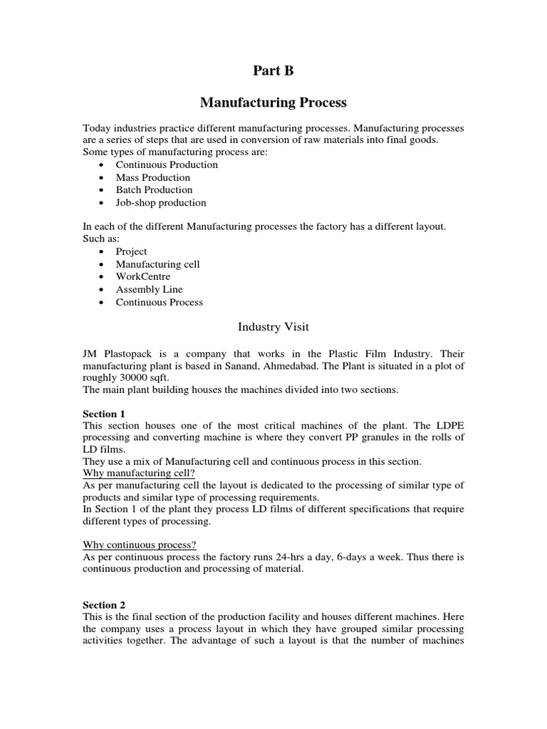 Part B Manufacturing Process: Industry Visit | PDF | Factory | Inventory