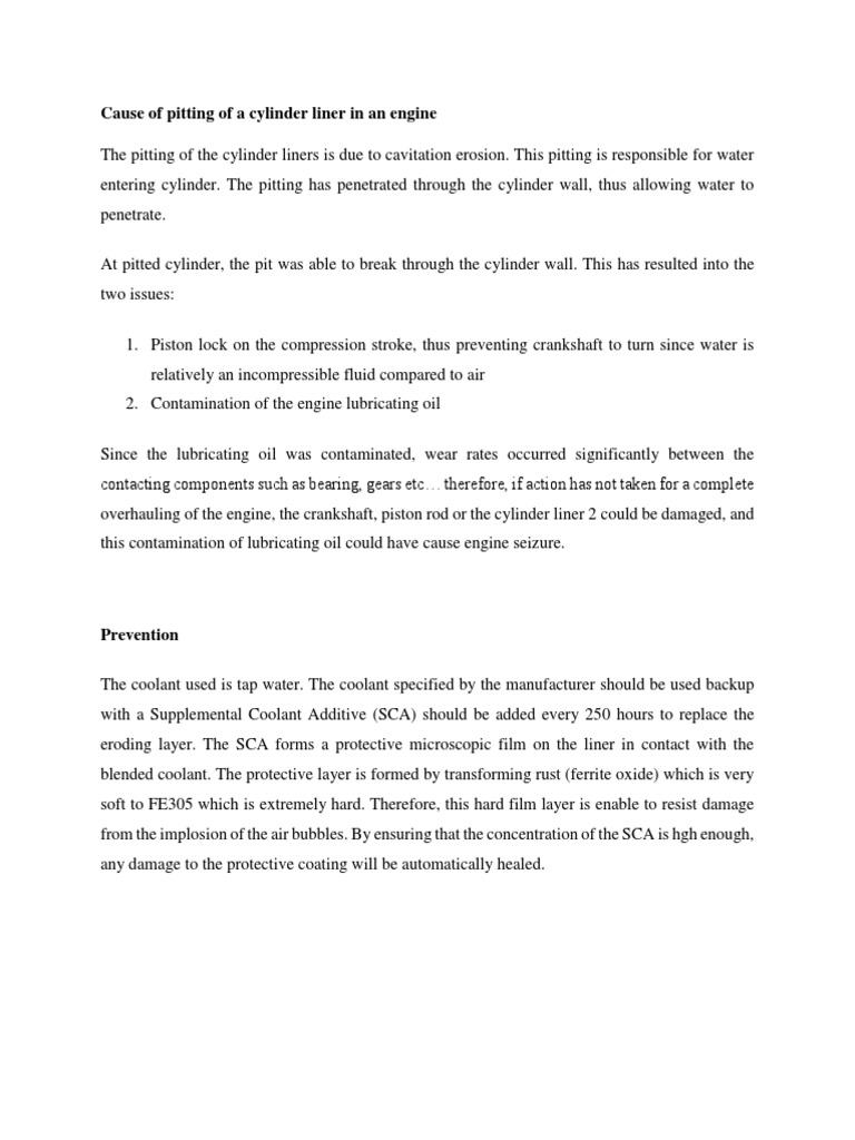 Cause and Prevention of Pitting in Cylinder Liners PDF