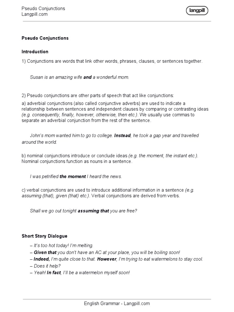 1 1 12 Textbook Pseudo Conjunctions Pdf Pdf Sentence Linguistics Syntax
