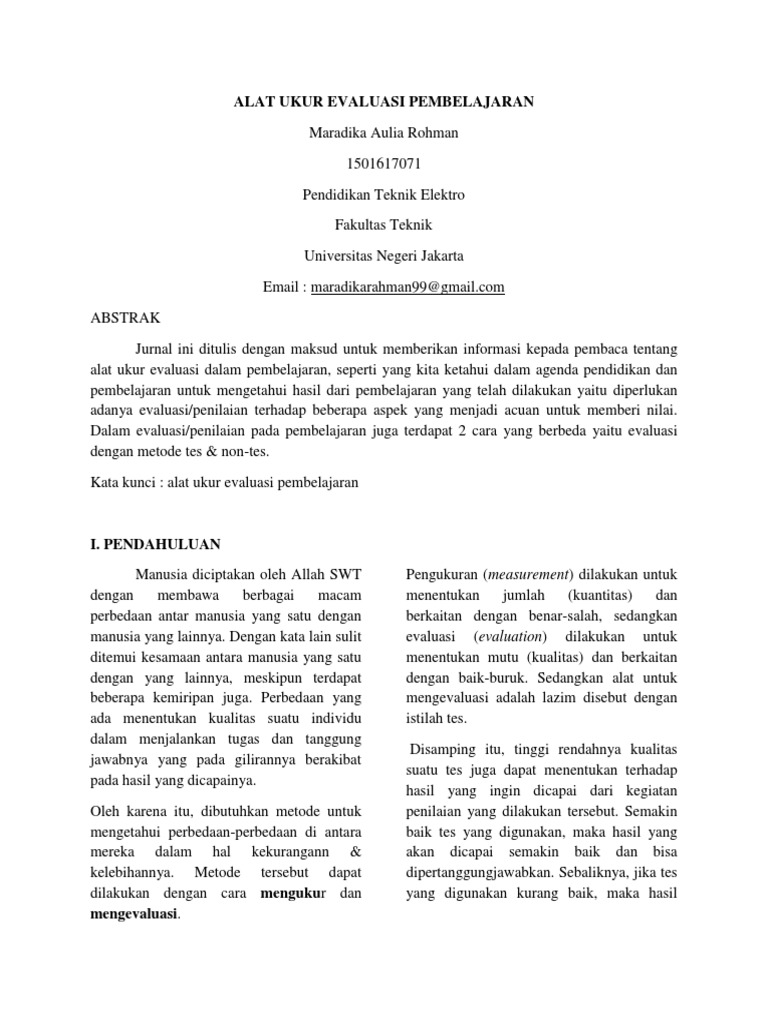 Alat Ukur Evaluasi Pembelajaran Evaluasi Pembelajaran