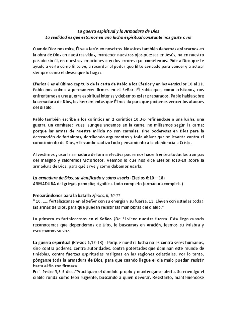 Uso de la Armadura de Dios en Batallas Espirituales | PDF | Diablo ...