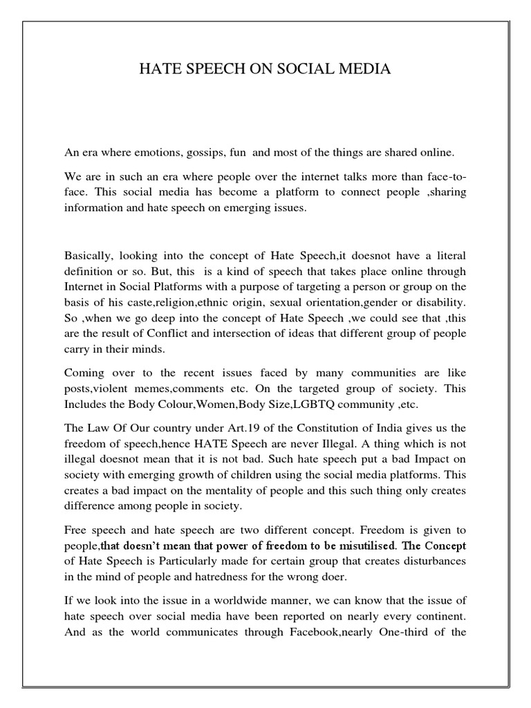 Understanding Hate Speech on Social Media | PDF | Hatred | Hate Speech