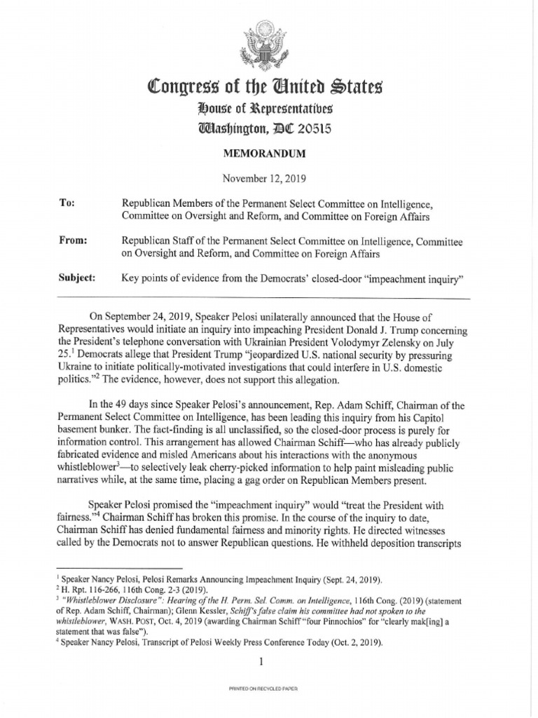GOP memo on impeachment inquiry hearings