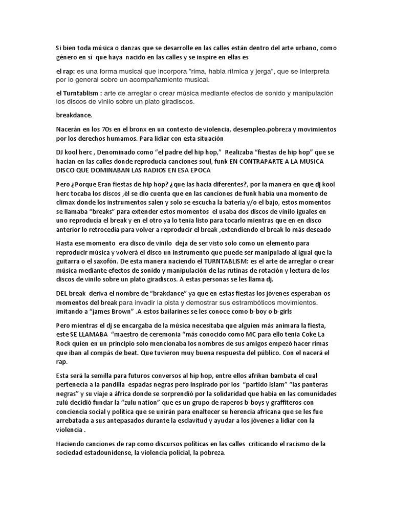Historia y Evolución del Hip Hop | PDF | Música hip-hop | Hip hop