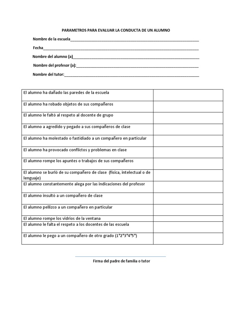 Evaluación de la conducta de un estudiante | PDF
