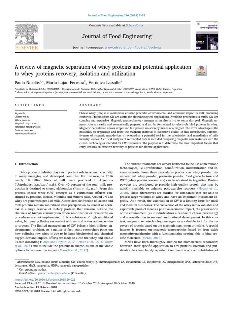 A Review of Magnetic Separation of Whey Proteins and Potential ...