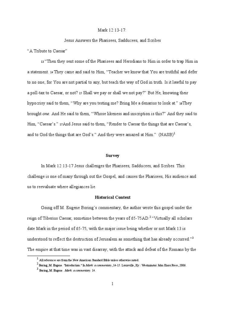 Exegetical Paper: Mark 12:13-17 | PDF | Gospel Of Mark | Jesus