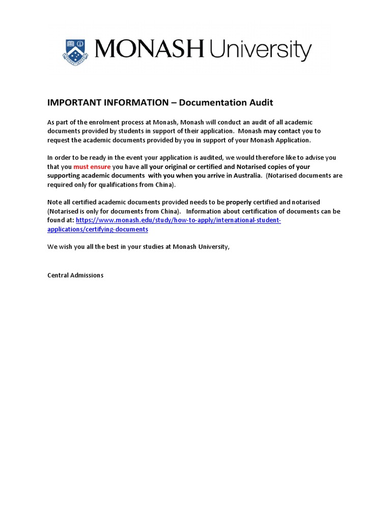 Ensuring Authentic Academic Documentation: Monash University's ...