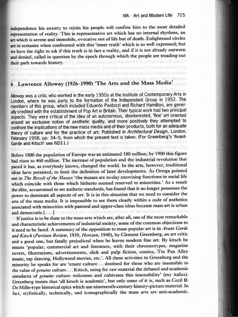 Lawrence Alloway on Mass Media Art | PDF | Avant Garde | Paintings