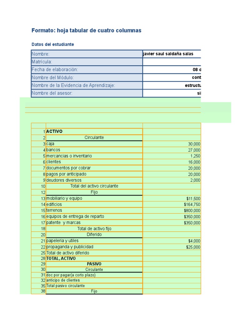 Balance General de Contabilidad Financiera | PDF | Empresas | Hoja de ...