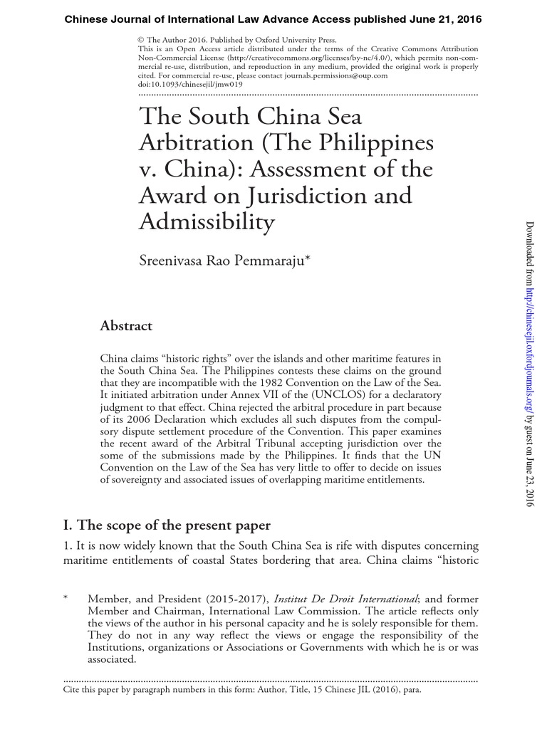 The South China Sea Arbitration (The Philippines v. China) : Assessment ...
