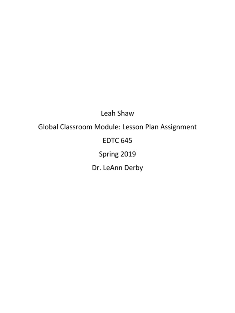 Shaw Global Classroom Module | PDF | Lesson Plan | Rubric (Academic)